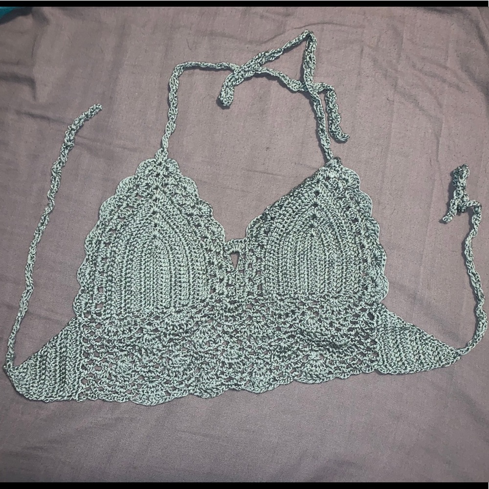 Cute crochet halter top size Small blueish gray